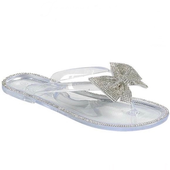 Clear Jelly Rhinestone Bow Thong Sandals - Picture 6 of 10